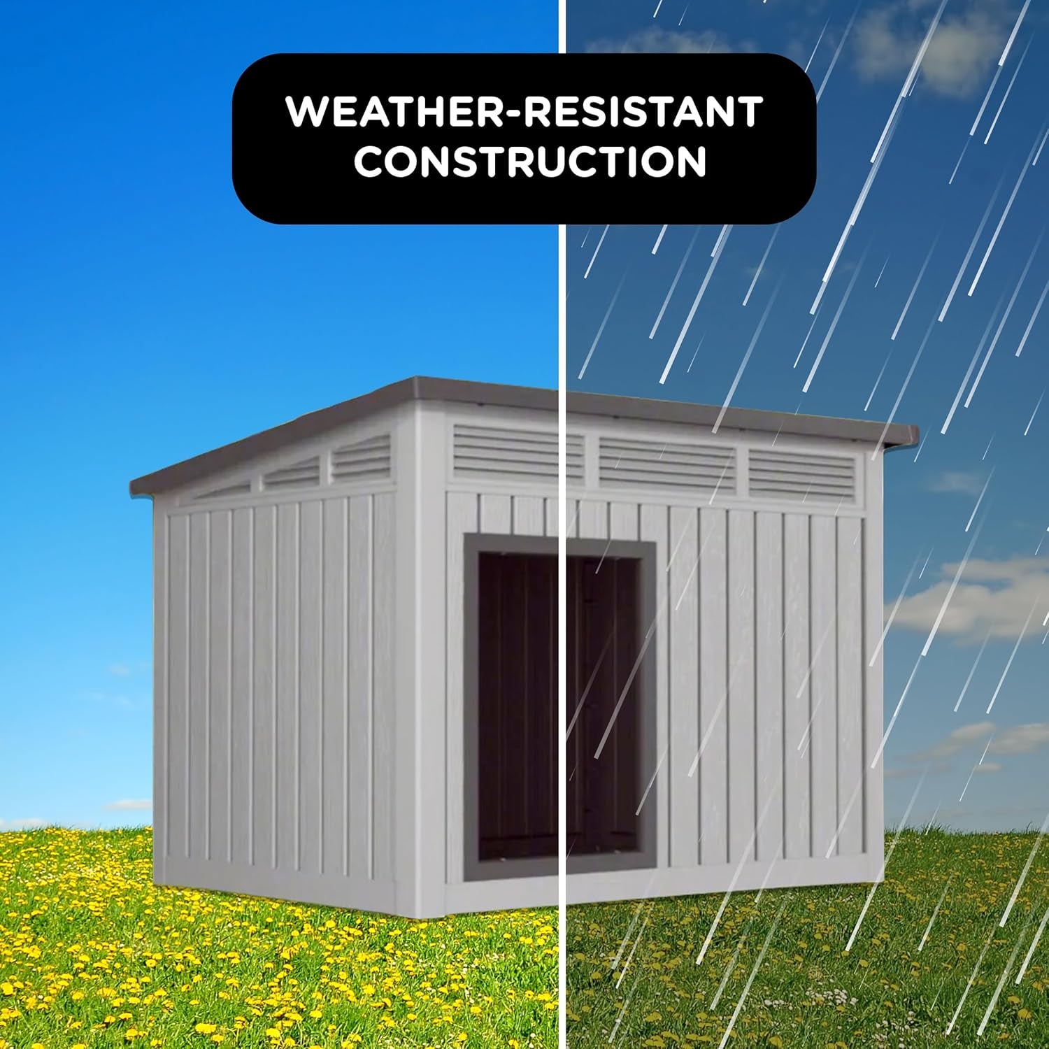 SBS Modern Dog House with Raised Floor, Weatherproof & Stylish Shelte, Stable & Scratch-Resistant for Dog, Cat, Bunny or Animal Backyard Shelter