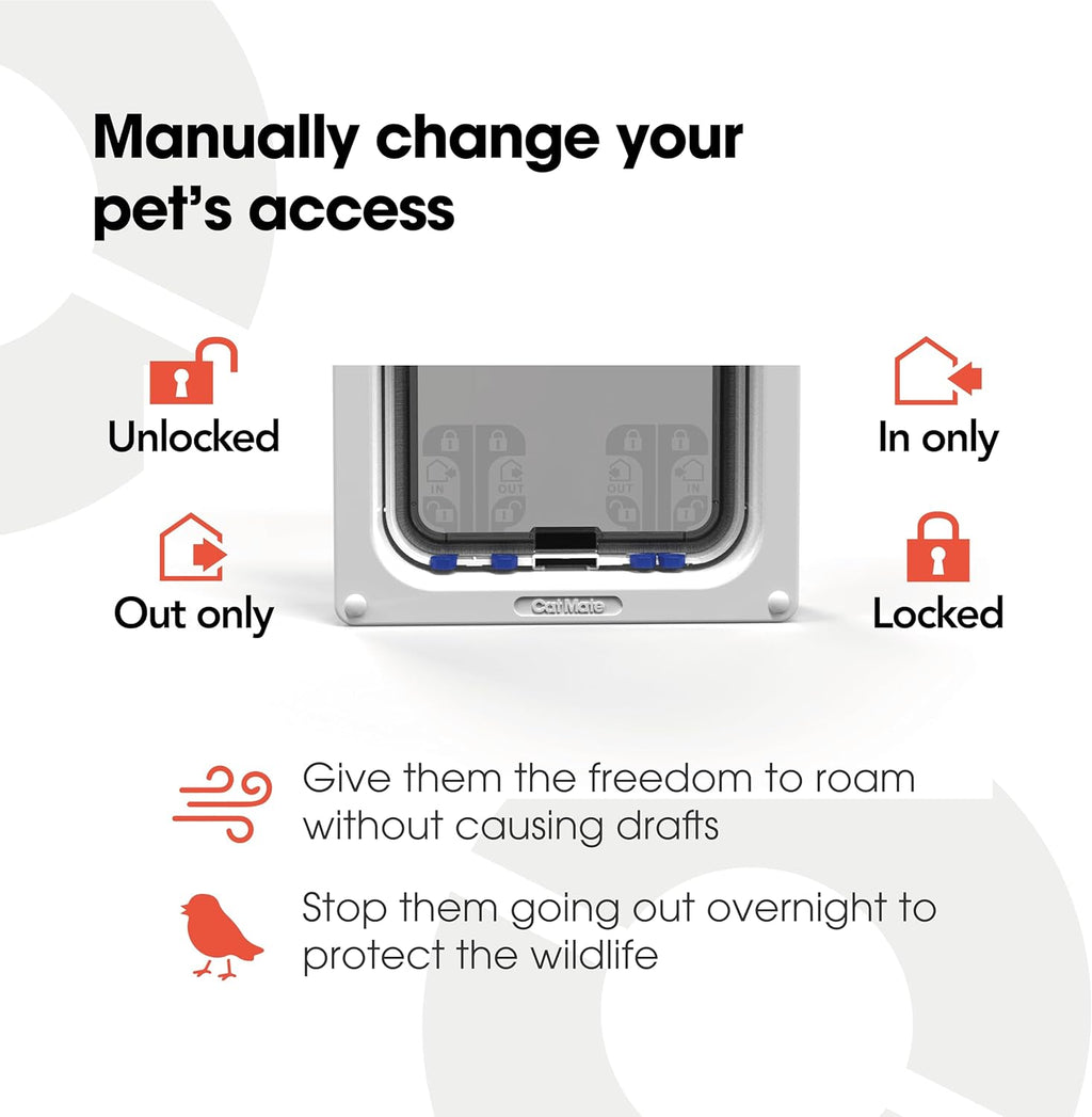 4-Way Locking Cat Flap – Large Cats & Small Dogs | Secure, Weather-Safe Pet Door (White)