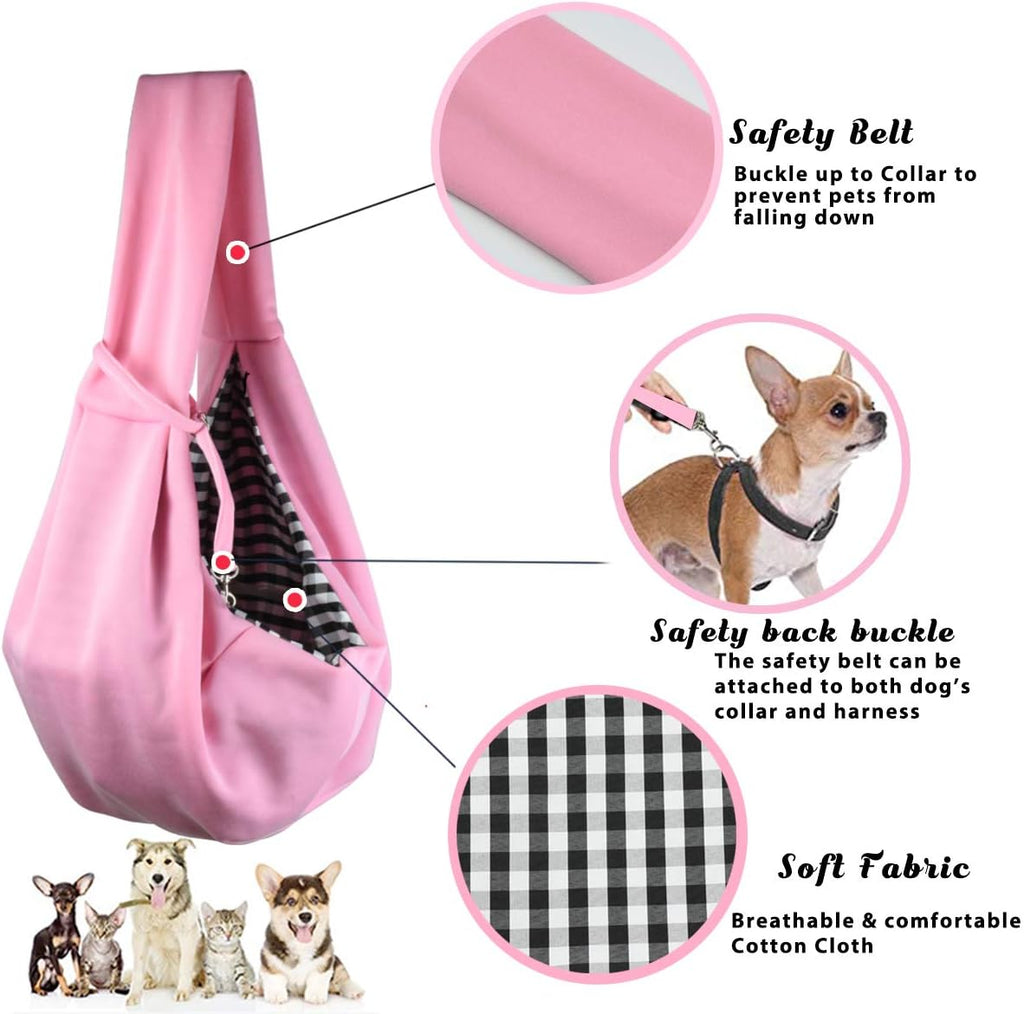 Dog and Cat Sling Carrier Little Pet Carrier Shoulder Crossbody Pet Slings for Outdoor Traveling Subway (Pink)