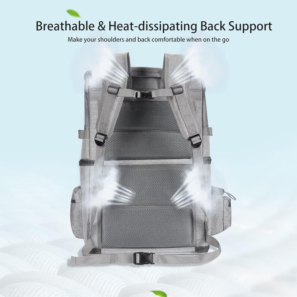 Double-Compartment Pet Carrier Backpack – Travel & Hiking Carrier for Two Small Pets or One Medium Pet (Grey)