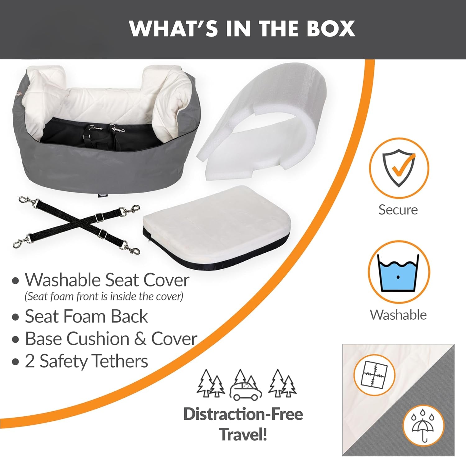 Bucket Booster Car Seat for Small and Medium Dogs - Washable, Sturdy with 2 Safety Leashes - Large, Gray/Cream
