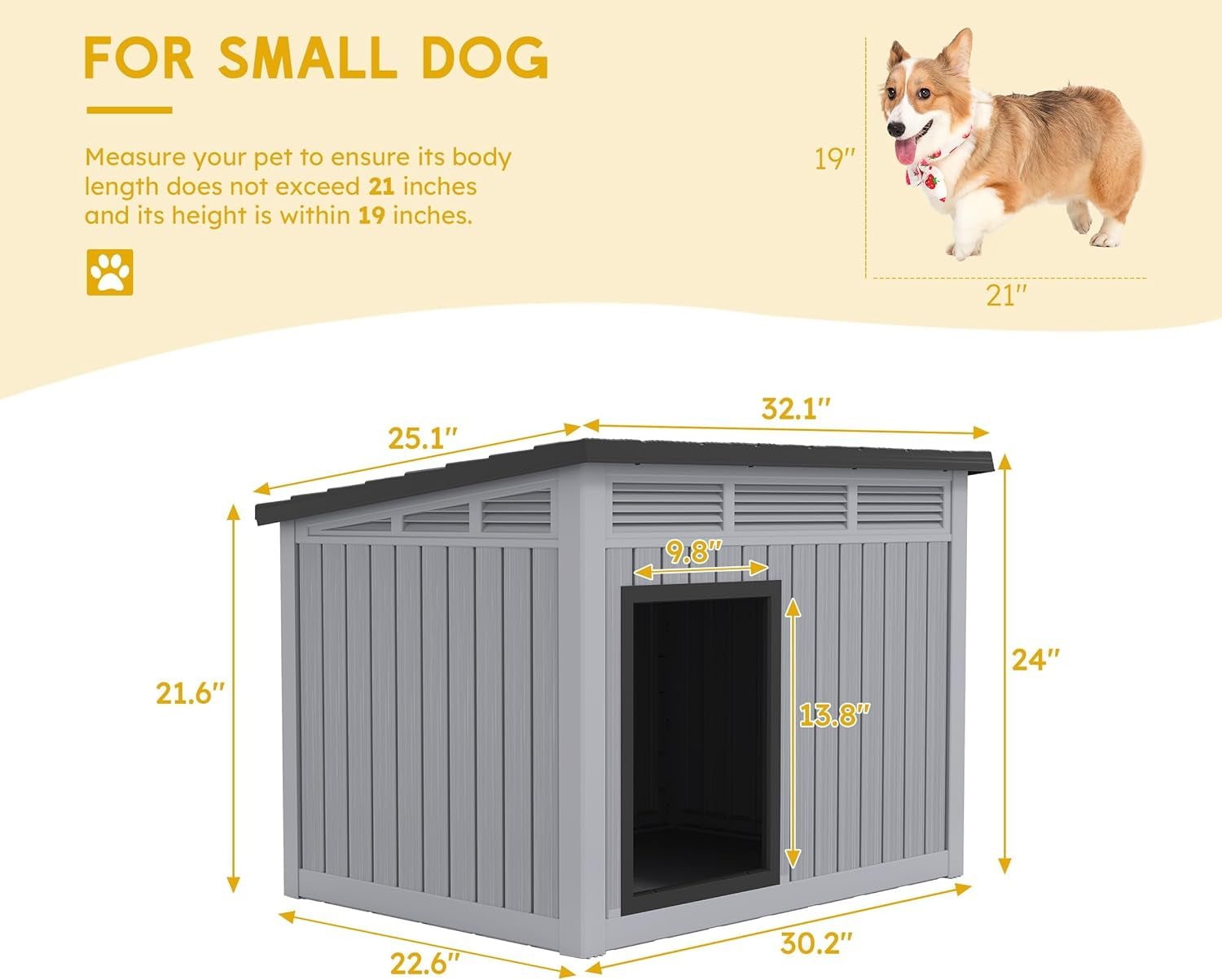 SBS Modern Dog House with Raised Floor, Weatherproof & Stylish Shelte, Stable & Scratch-Resistant for Dog, Cat, Bunny or Animal Backyard Shelter